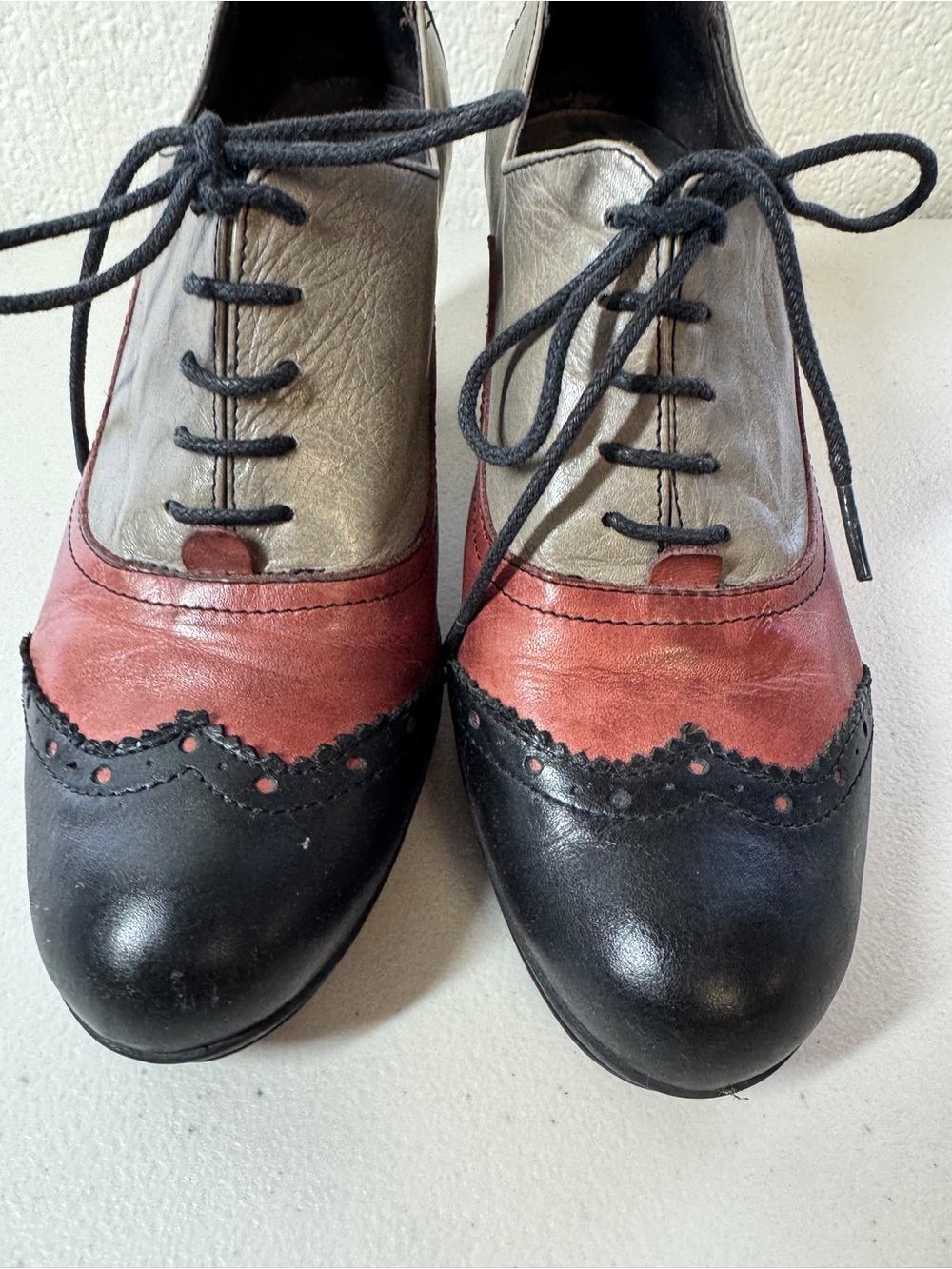MJUS Leather Oxford Heels Colorblock EU 40 Spain Retro Art Boho Lagenlook Shoes - Picture 3 of 16
